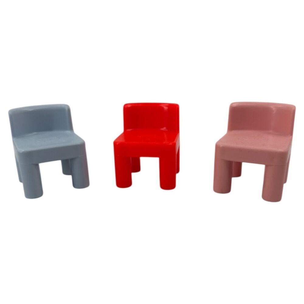 Little Tikes Chunky Plastic Chair Vintage dollhouse blue pink red 3 pieces